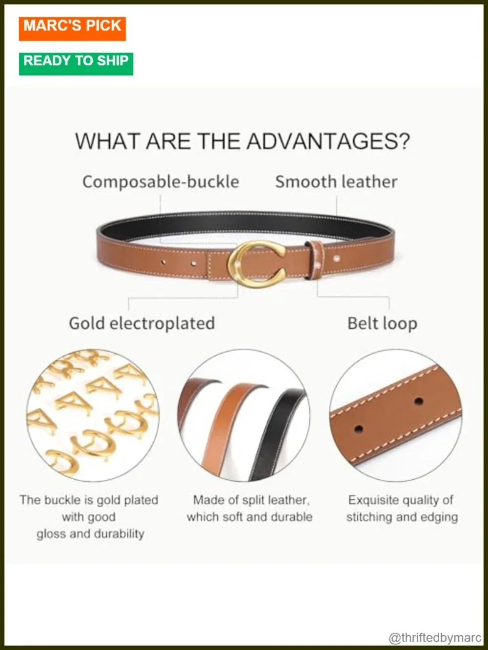 Reversible Leather Belt with Interchangeable Gold Buckles